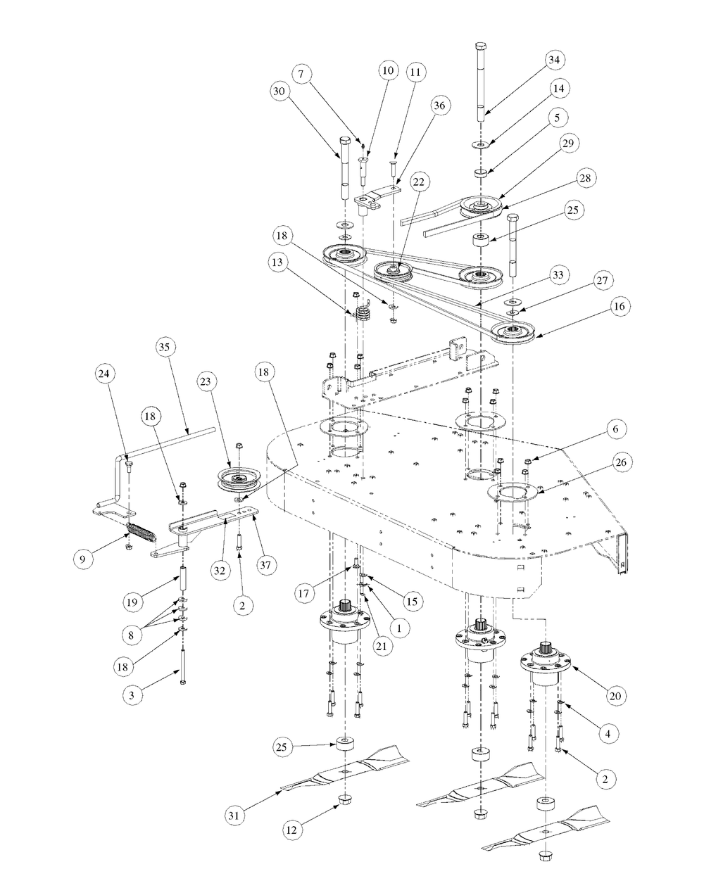 Fabricated Deck Spindle Assembly Diagram and Parts List for M48-HN 53BB5E6V750-20-HP-OHV Cub Cadet Lawn Tractor